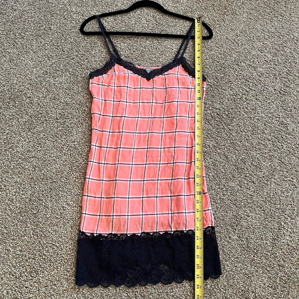Aerie‎ Babydoll Top S Navy Lace Cami Y2K Romantic Dainty Retro Plaid Long